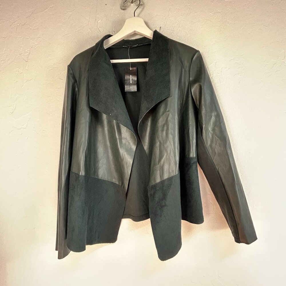 Alfani Womens Open Front Faux Leather Suede Jacket Medium Dark Forest New $89